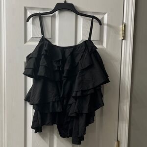 🩱🖤😎Elegant Black Multi-Tiered Ruffled One-Piece Swimsuit🩱🖤😎